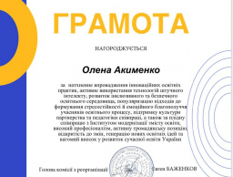 Д.е.н., проф. О. Ю. Акименко відзначено Інститутом модернізації змісту освіти»